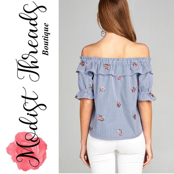 ⚡️Sale⚡️ Off The Shoulder W/Ruffle Floral Embo - Picture 3 of 4